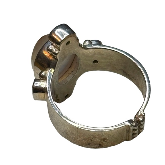 Sajen sterling silver 925 Bali handmade moonstone cross peridot fancy ring - Picture 2 of 2